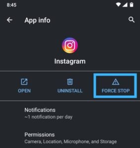 Force Stop Instagram
